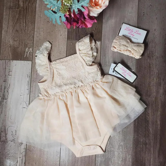 Baby Girl Little Lass Tutu Ballerina Dress Sandollar Beige Size 18M - Picture 1 of 15